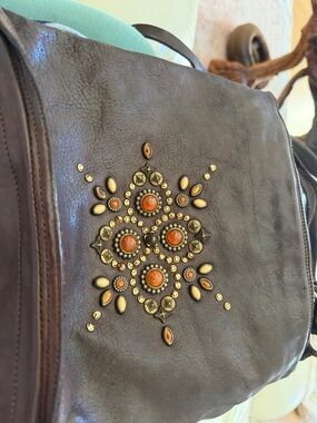 Campomaggi Dark Brown Leather Shoulder Bag with Amber Accents